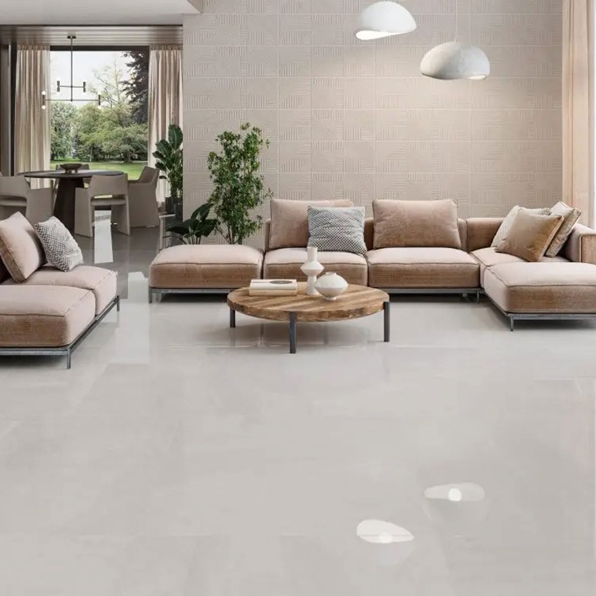 Sala con pavimento Raffaello Bianco 120x120