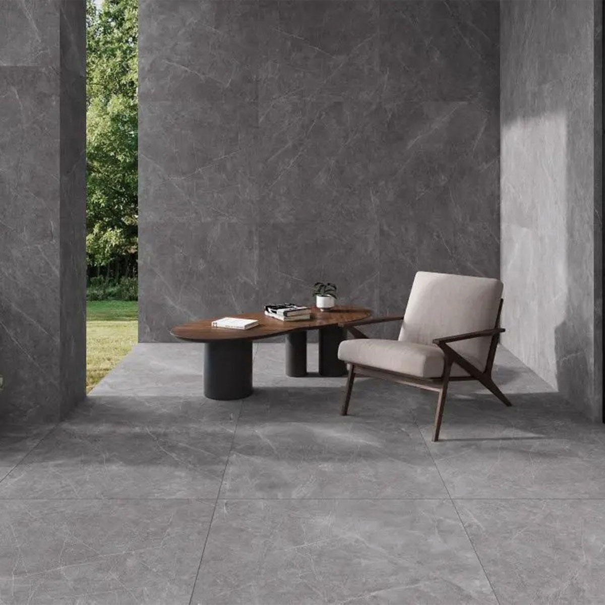 Terraza con pavimento y revestimiento Rebel Pearl 100x100