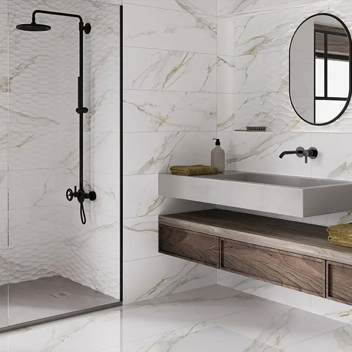 Baño con revestimiento Vogue Atelier Bianco 30x90
