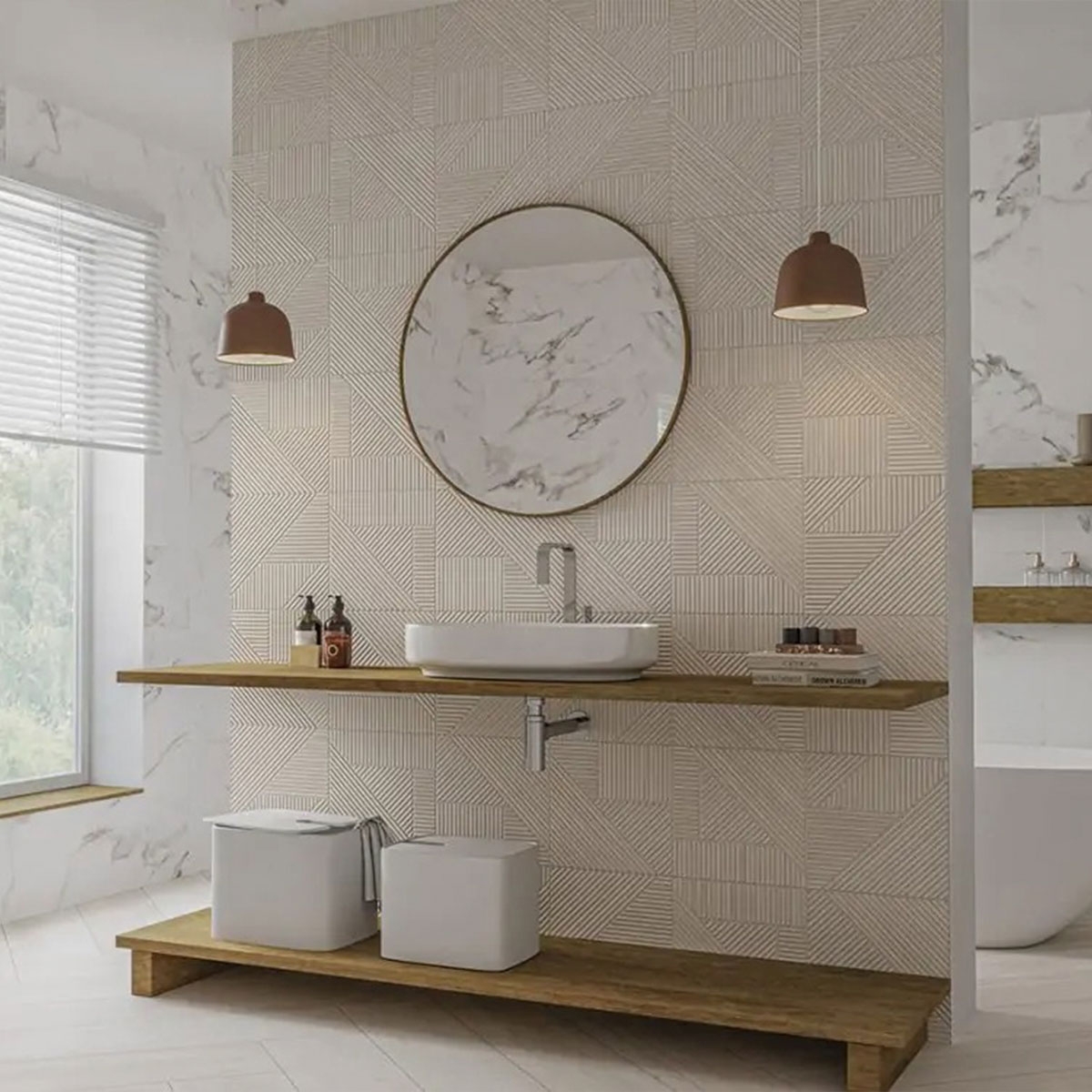 Baño con revestimiento Rotterdam Relieve Haya 33x100