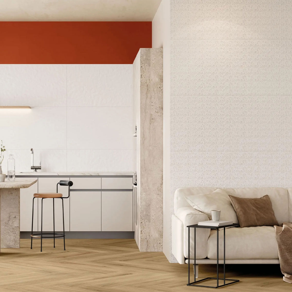 Cocina con revestimiento Mykonos White 60x120
