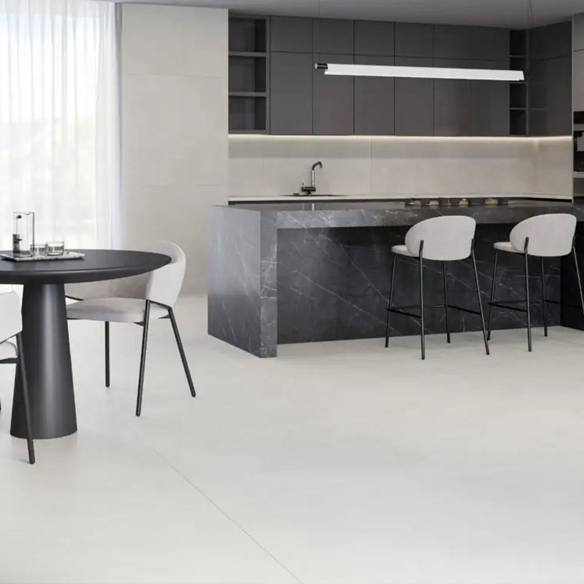 Cocina con pavimento y revestimiento Noa White 100x100