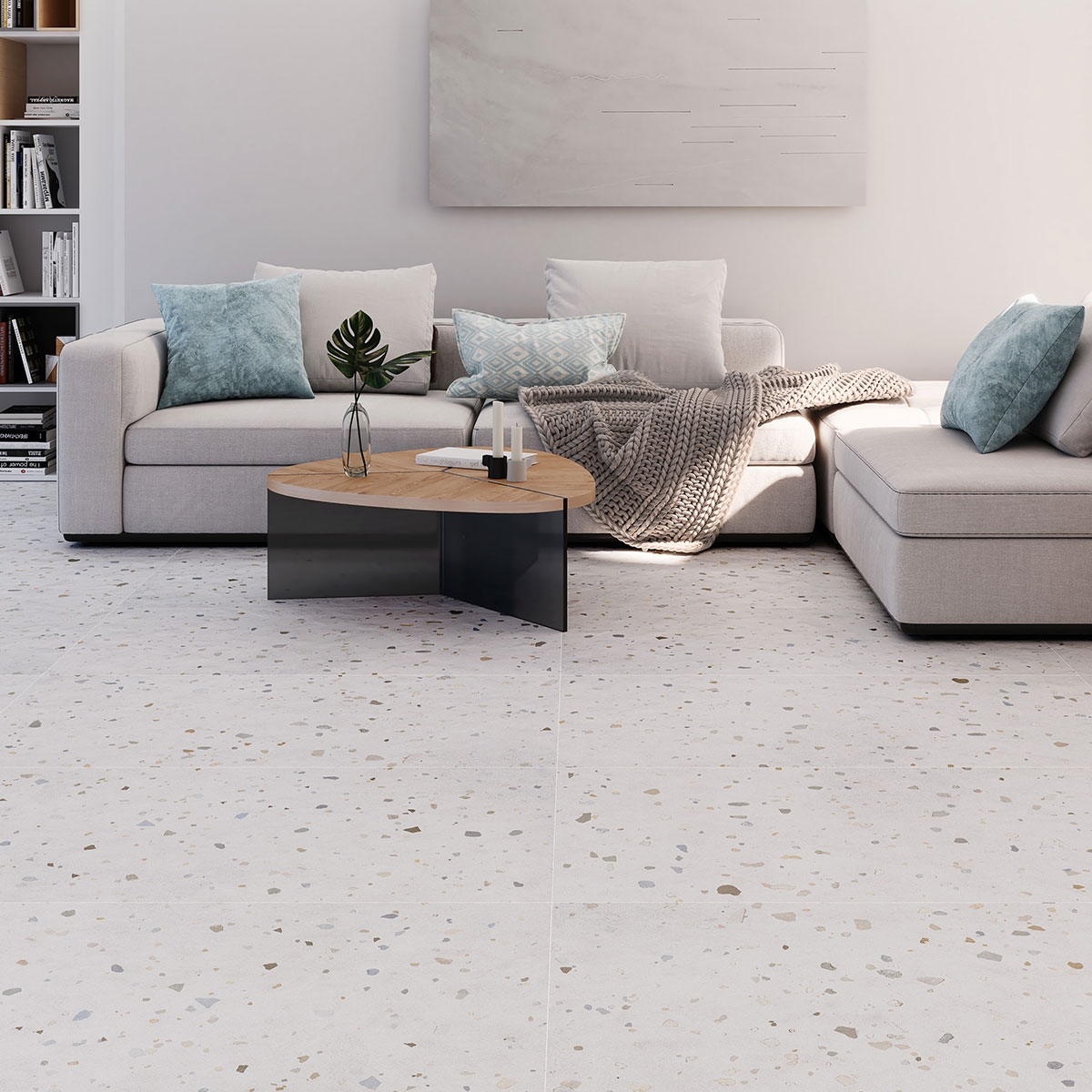 Interior con pavimento Happy Joy White 60x120