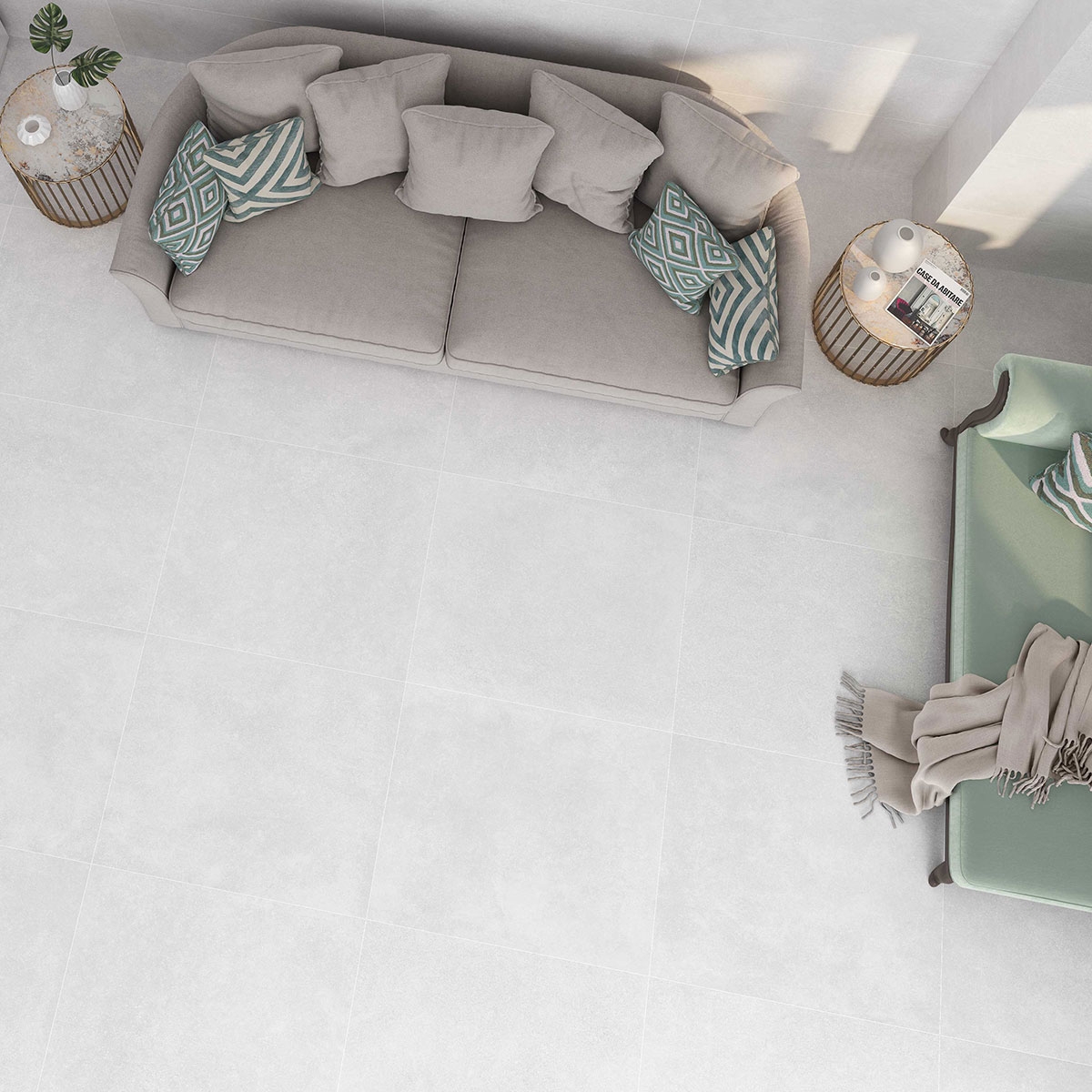 Interior con pavimento Hardblue White 100x100