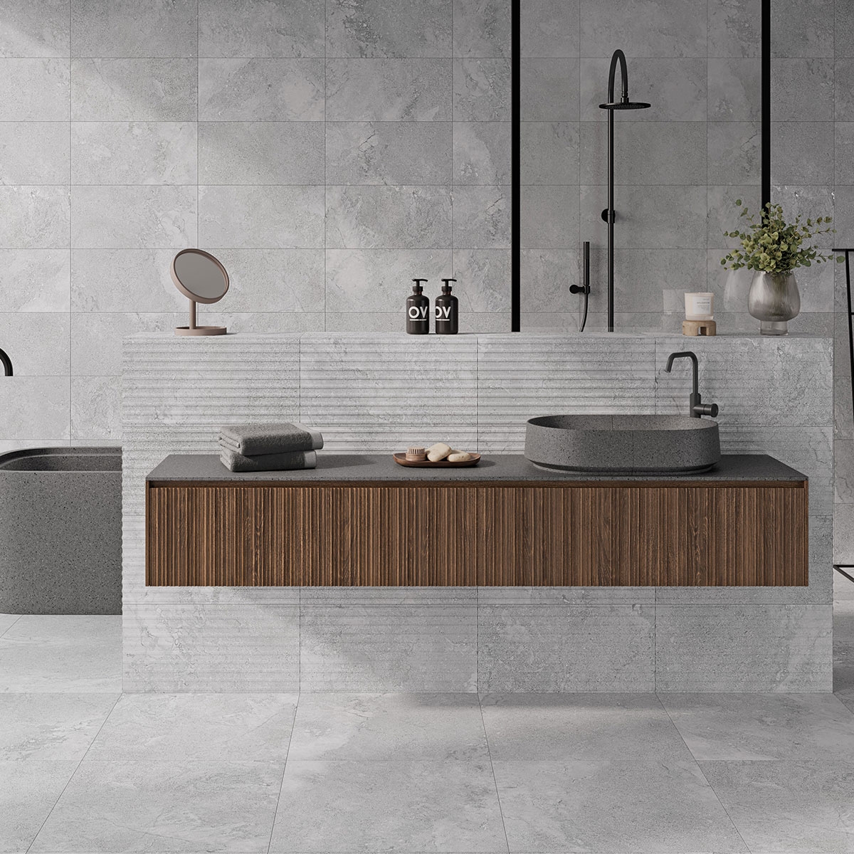 Baño con revestimiento Larsen Inspire Grey 30x60