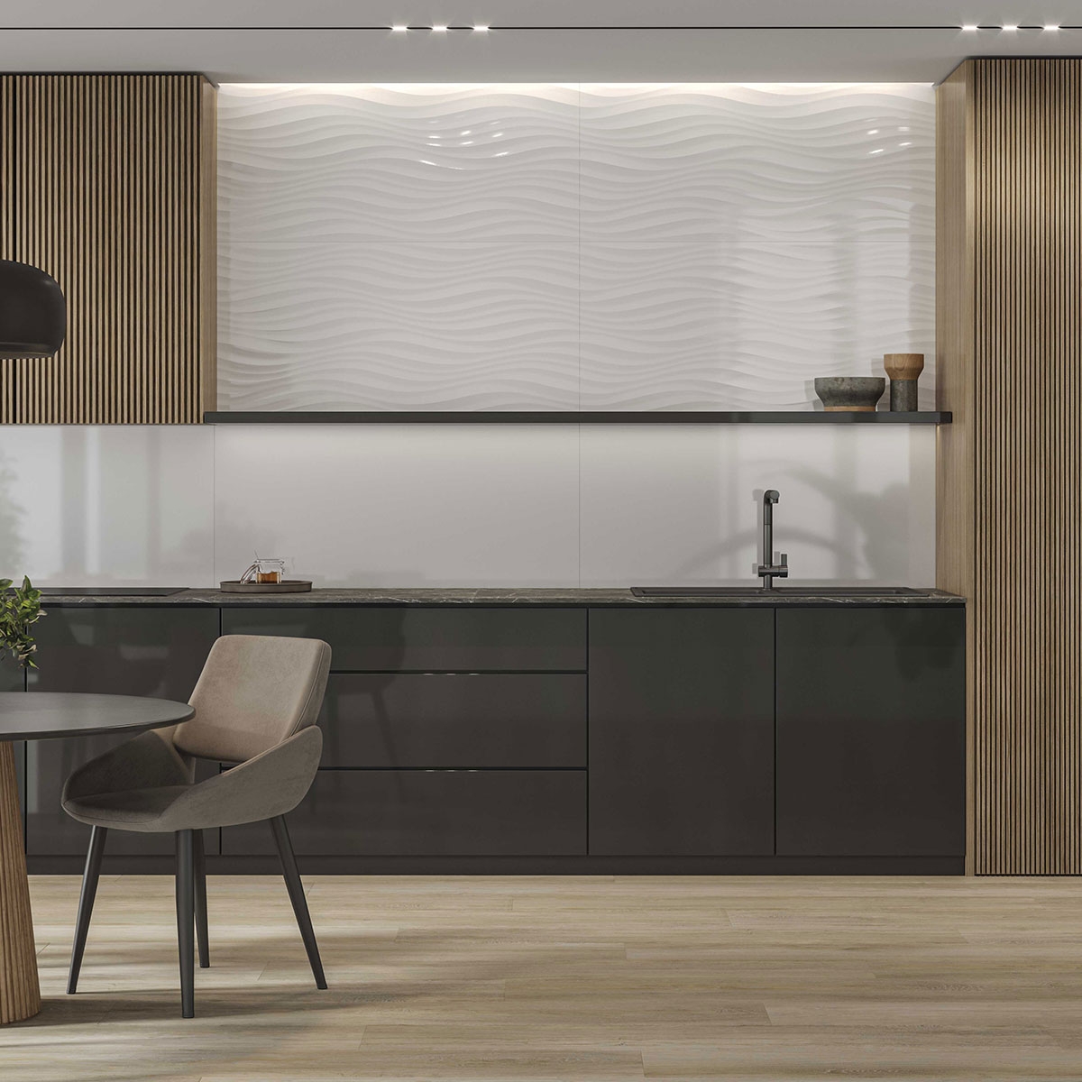 Interior con revestimiento Light White Brillo 60x120