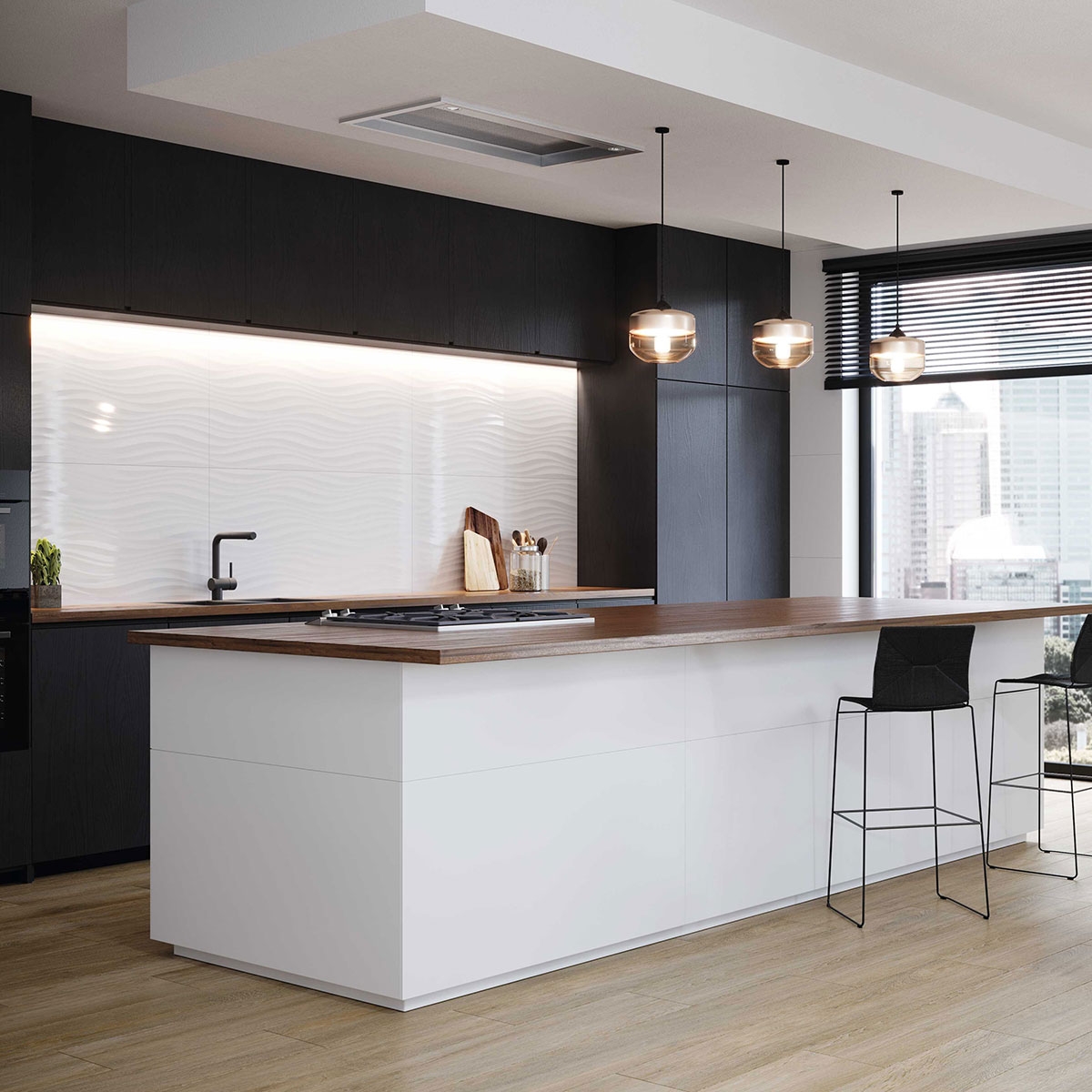 Interior con revestimiento Light Waves White 60x120