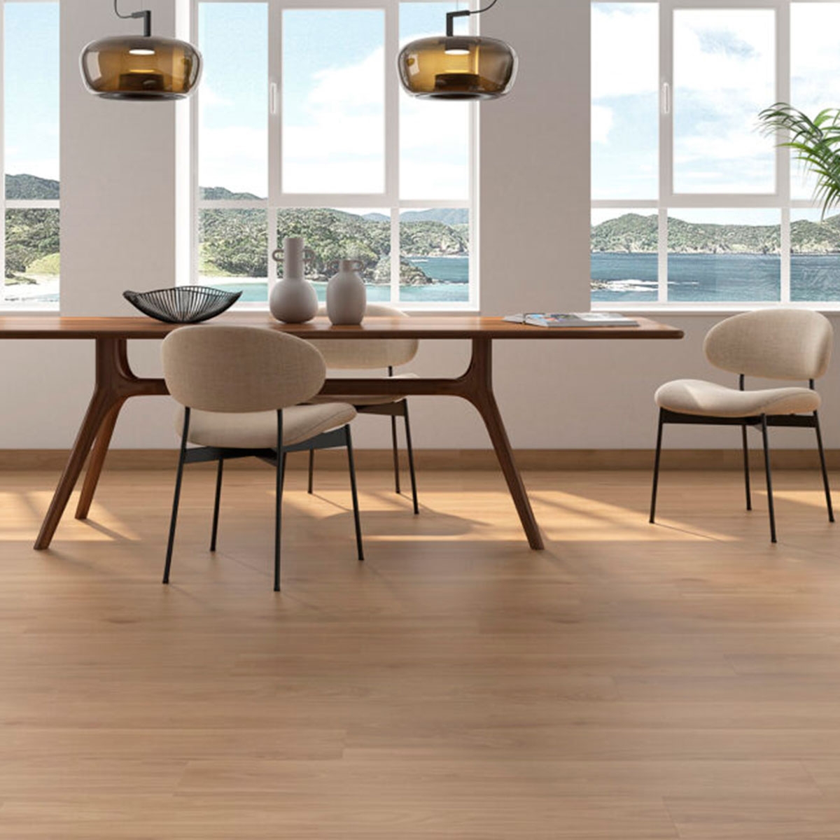 Comedor con Pavimento Byron Miel 20x120 Xtra