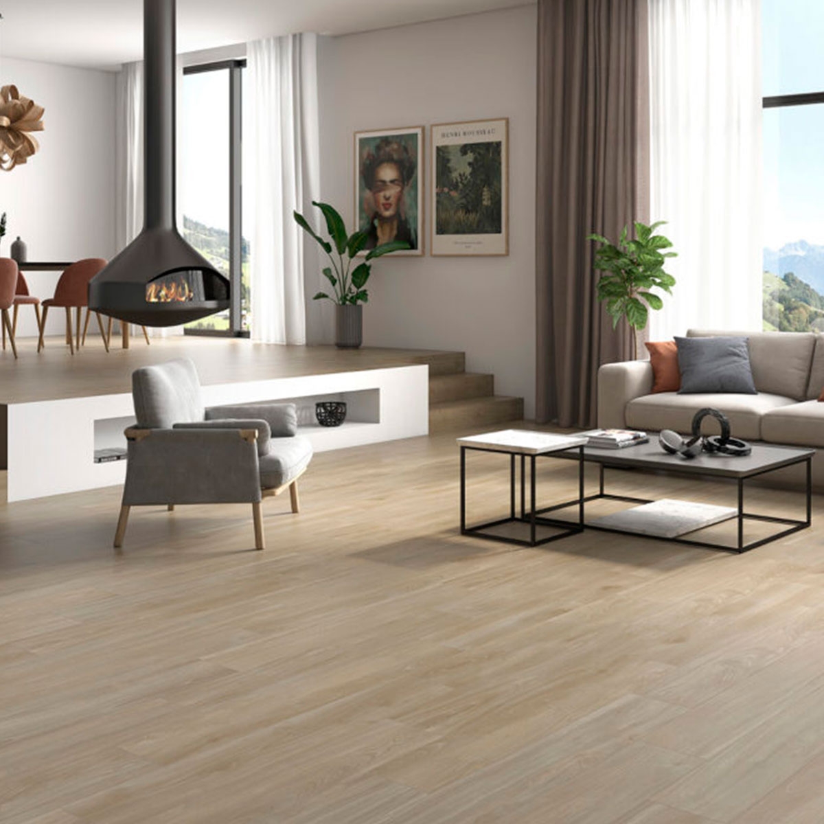 Sala con Pavimento Byron Tan 20x120 Xtra