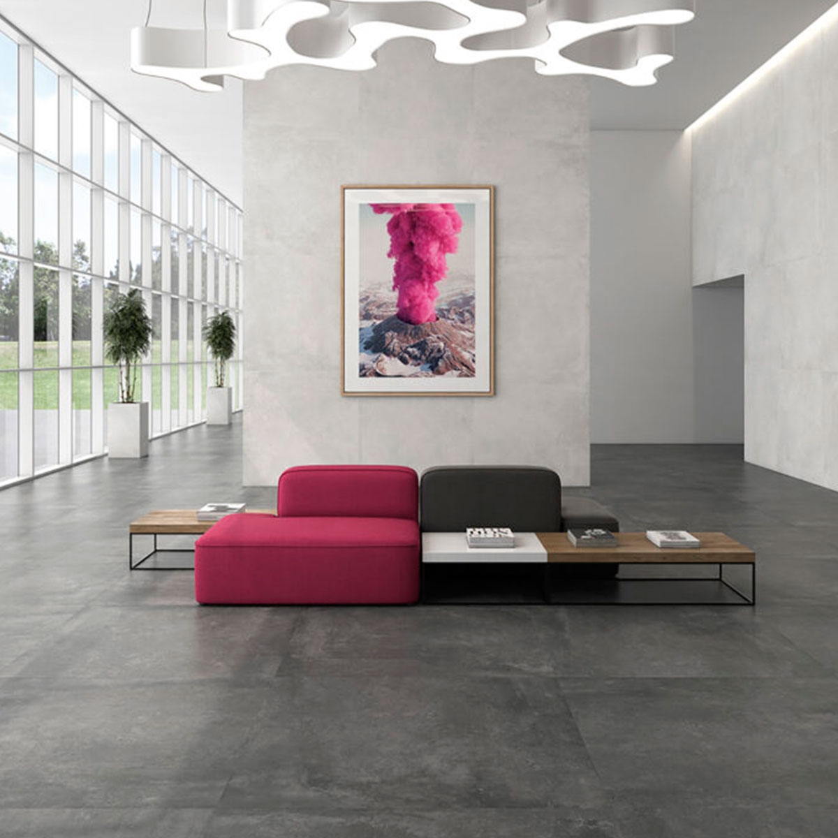 Sala con Revestimiento Ground Perla 120x120