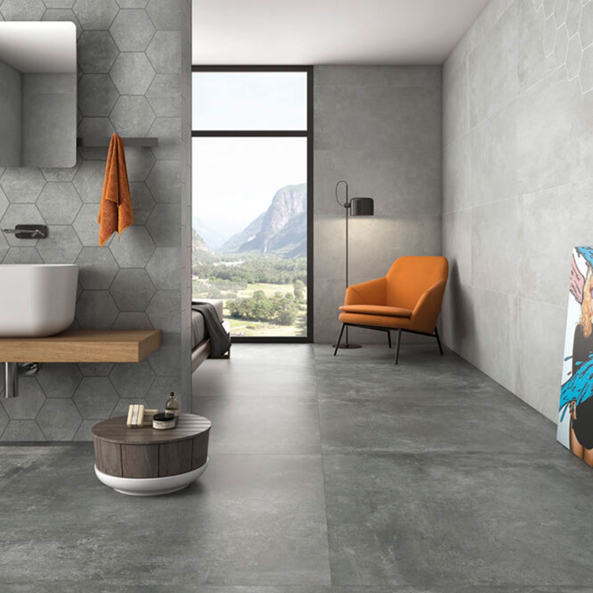 Baño con Pavimento Ground Marengo 120x120