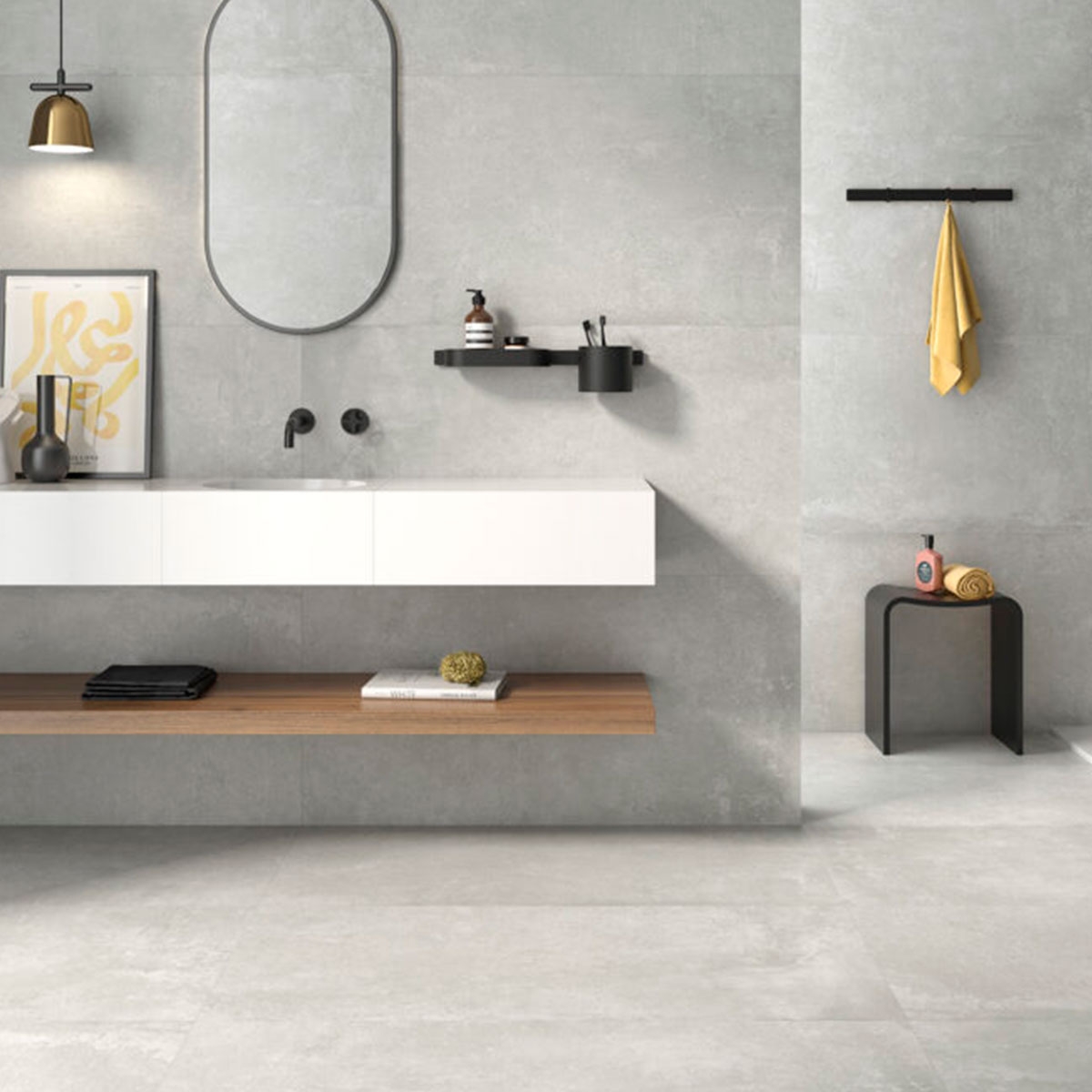 Baño con Pavimento Ground Gris 60x120