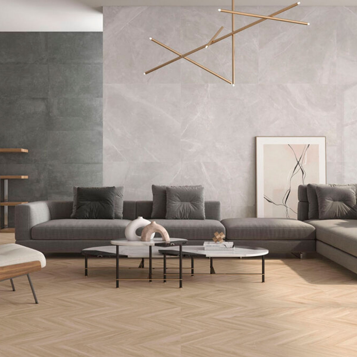 Sala con Revestimiento Ground Marengo 60x120