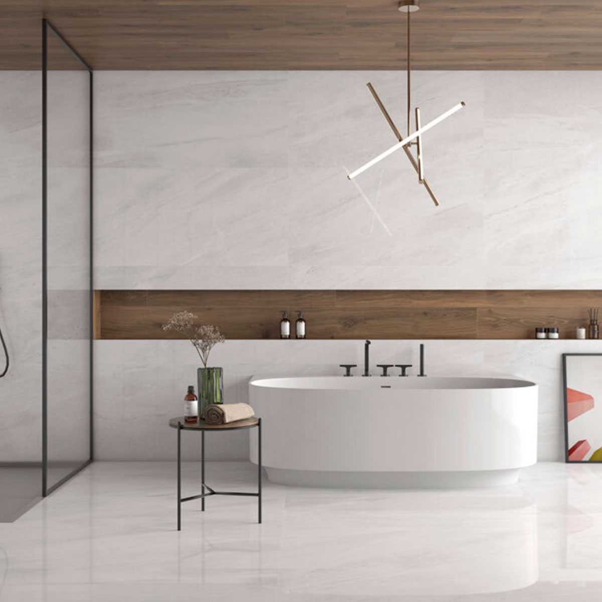 Baño con Revestimiento Haru Roble 20x120 cm