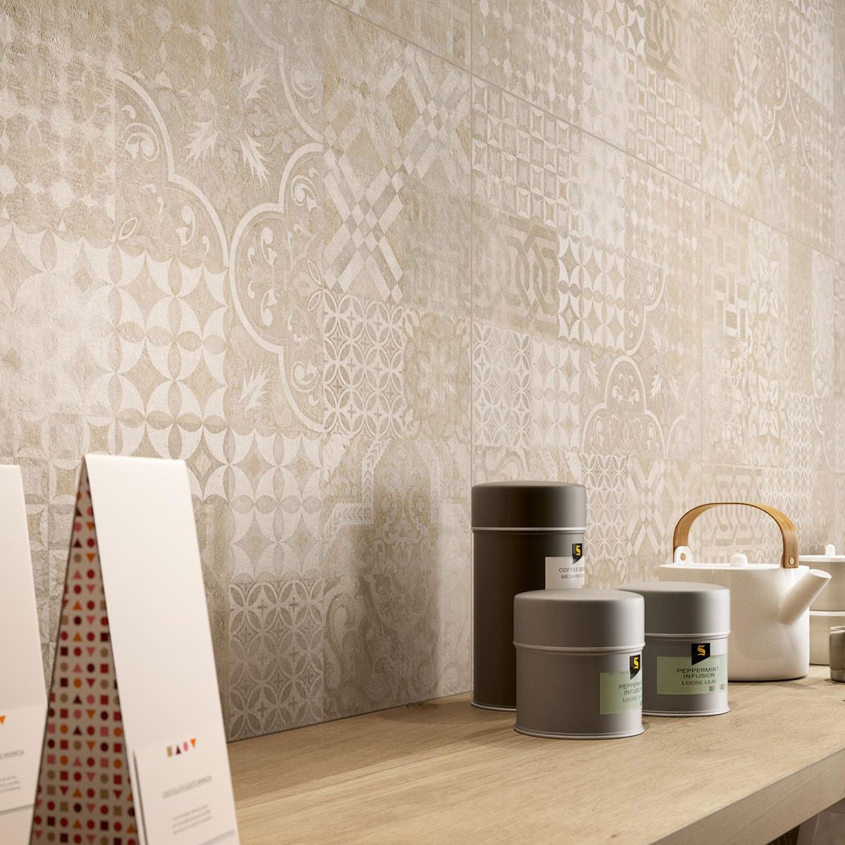 Interior con revestimiento Plaster Cementine Grey 60x60