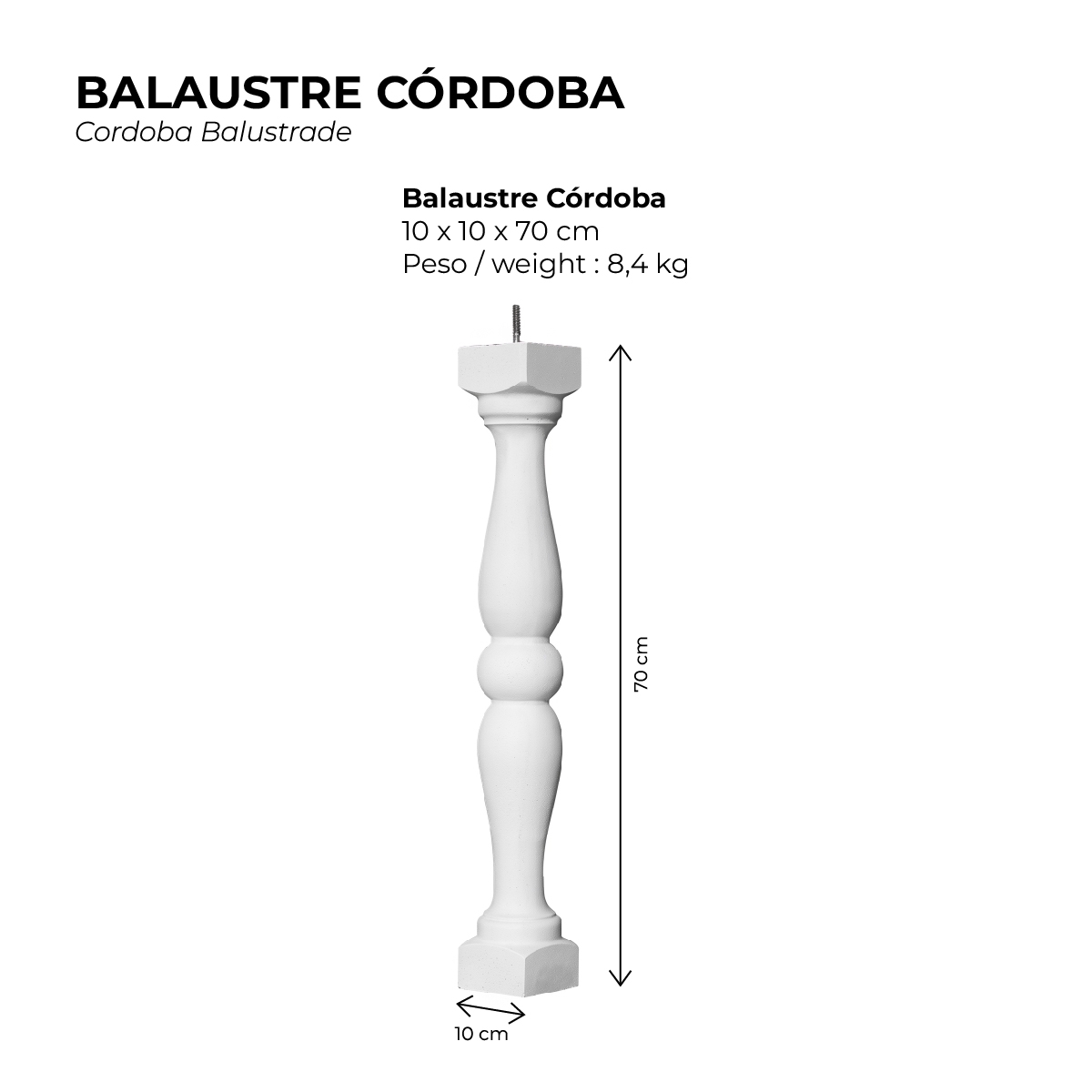 Vorgefertigtes Betonbalustermodell Cordoba Maße