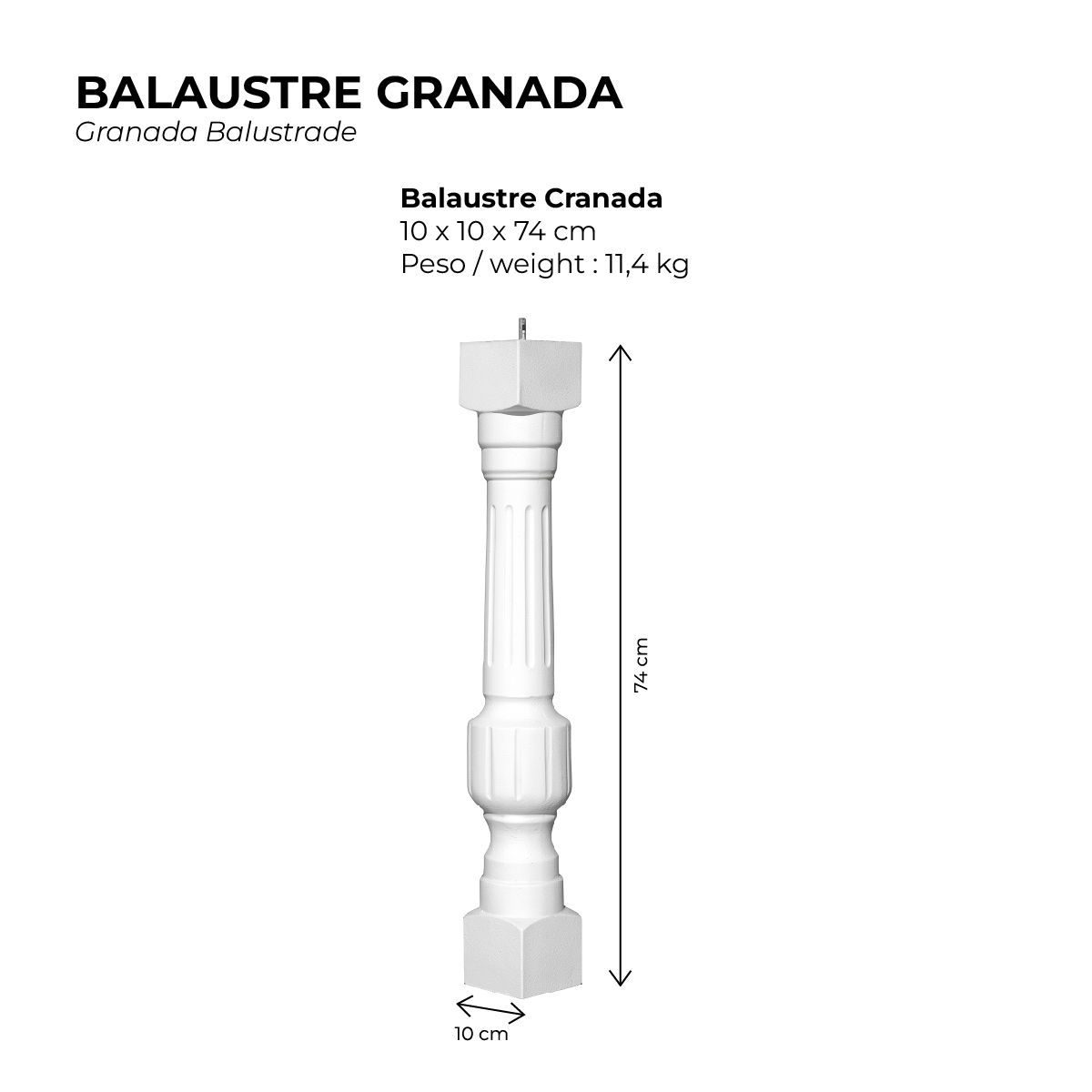 Balustre en béton préfabriqué modèle Granada mesures