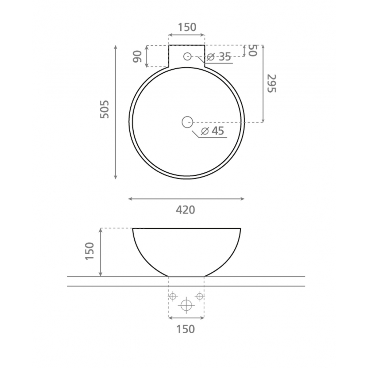 Bayona Circular Washbasin - Circular Washbasins - Brand The Bathco
