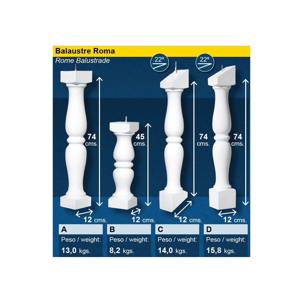Roma Baluster (Pack 4 units) - Prefabricados López