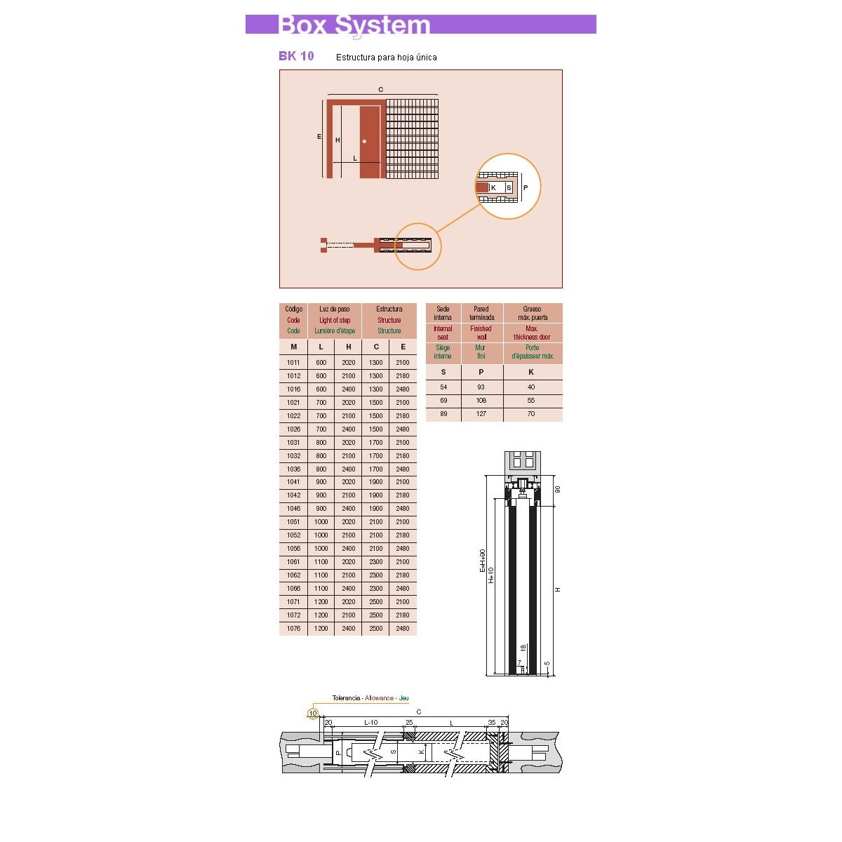 0 Estructura puerta corredera 800 x 2020 x 69 mm