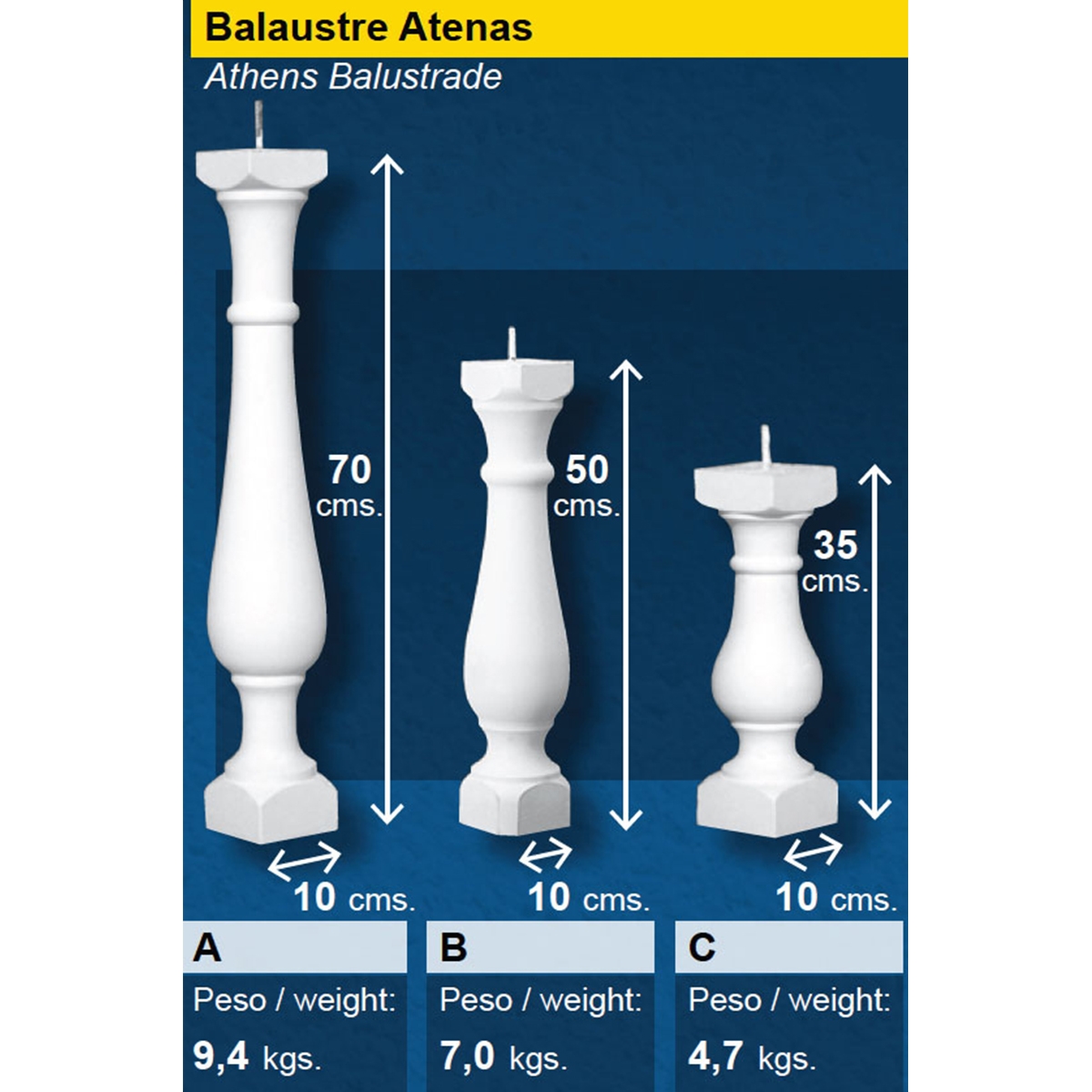 Vorgefertigtes Betonbalustermodell Atenas-Maße