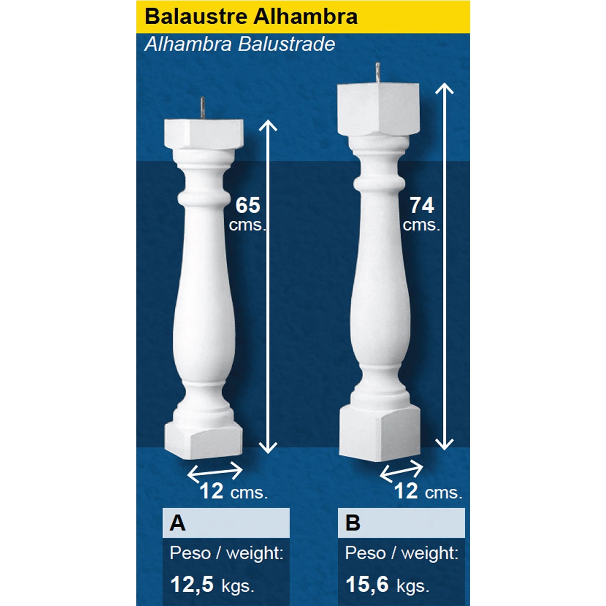 Prefabricated concrete baluster model Alhambra measures