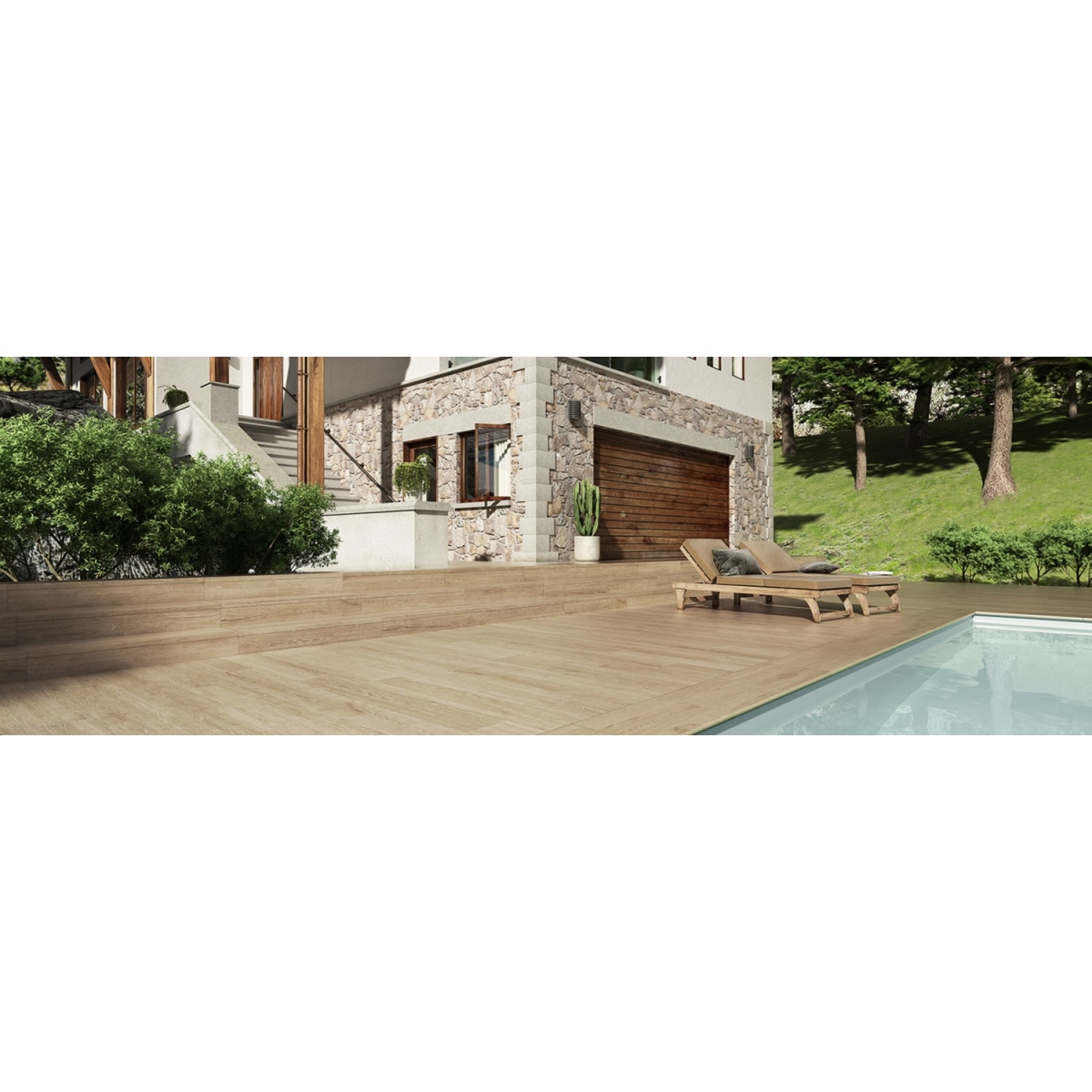 Ambiente borde de piscina Yoho Oak 45x75x3