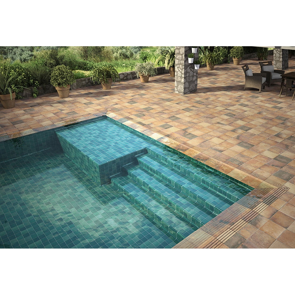 Schwimmbecken und Garten Natucer - Smaragdgrüner Porzellanpool in Mesh 30,5x30,5