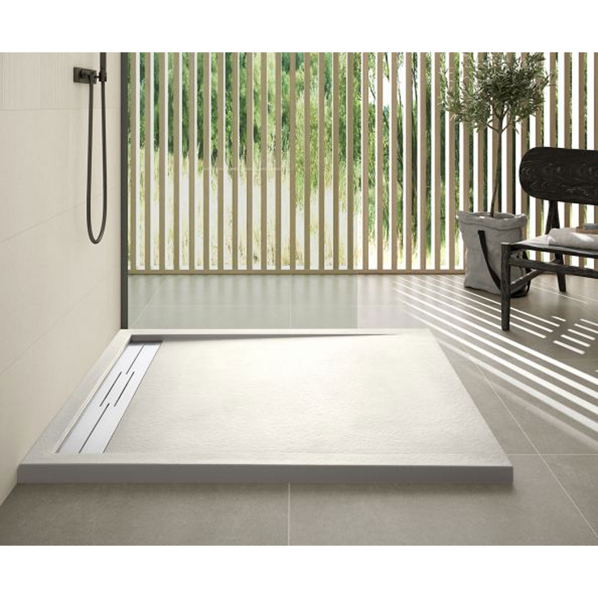 McBath - 160 x 80 cm Base de duche em resina - Base de duche retangular 160x80 Andromeda Stone Cover Nox R1 Bege