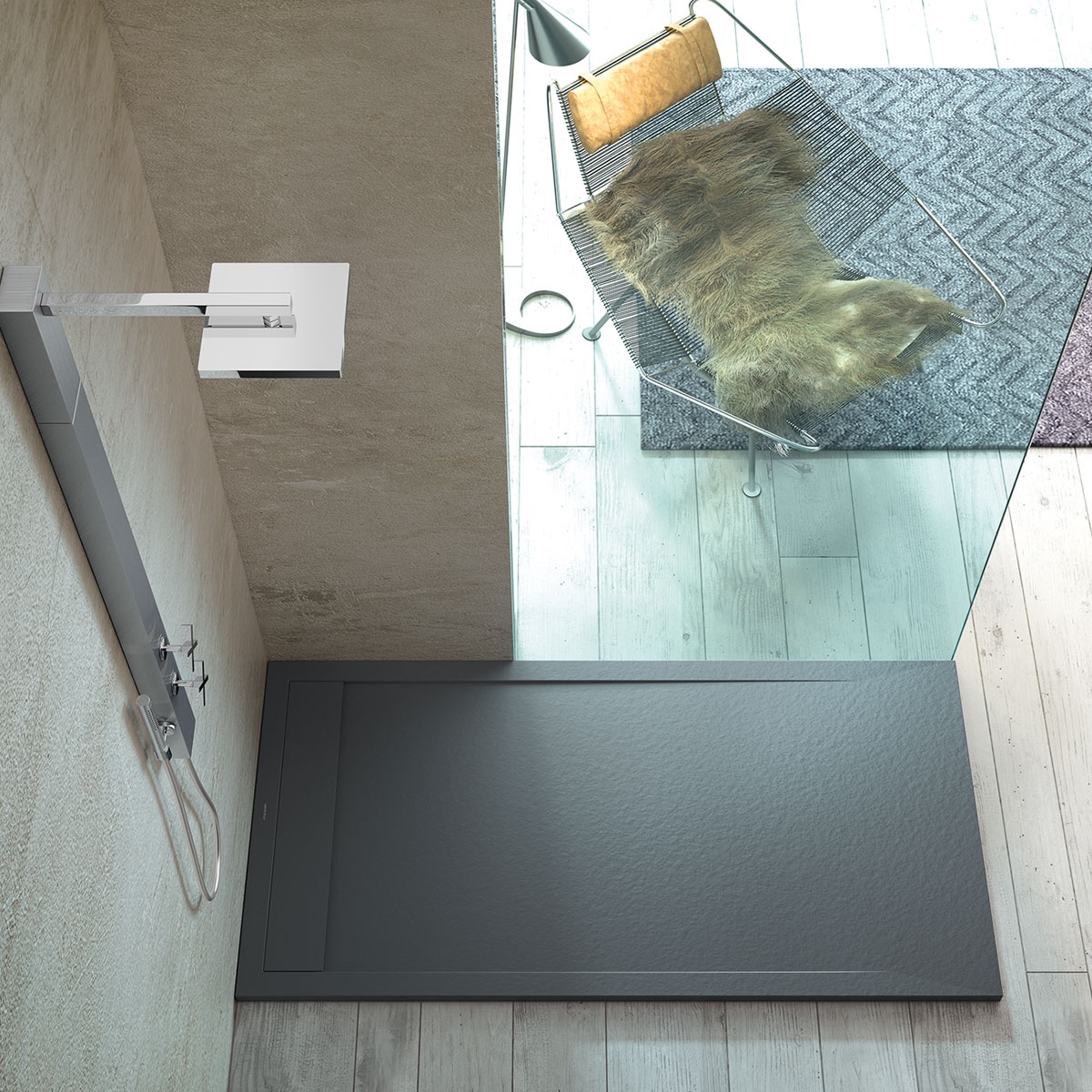 McBath - Resin Shower Tray 160 x 80 cm - Rectangular shower tray 160x80 Andromeda Stone Cover Basalt