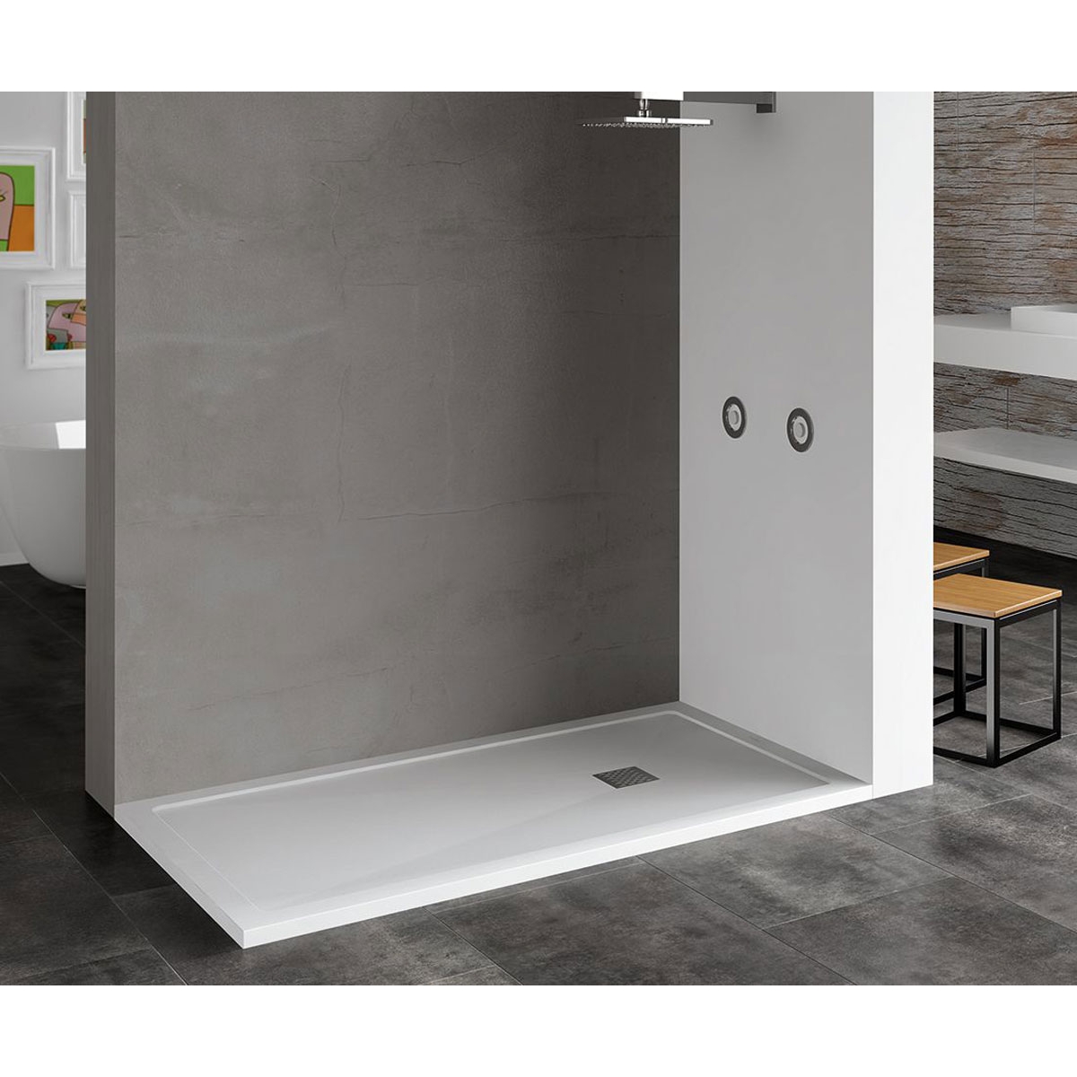 McBath - 100 x 80 cm Receveur de douche en résine - Receveur de douche rectangulaire 100x80 Ares Stone Nox Basalt