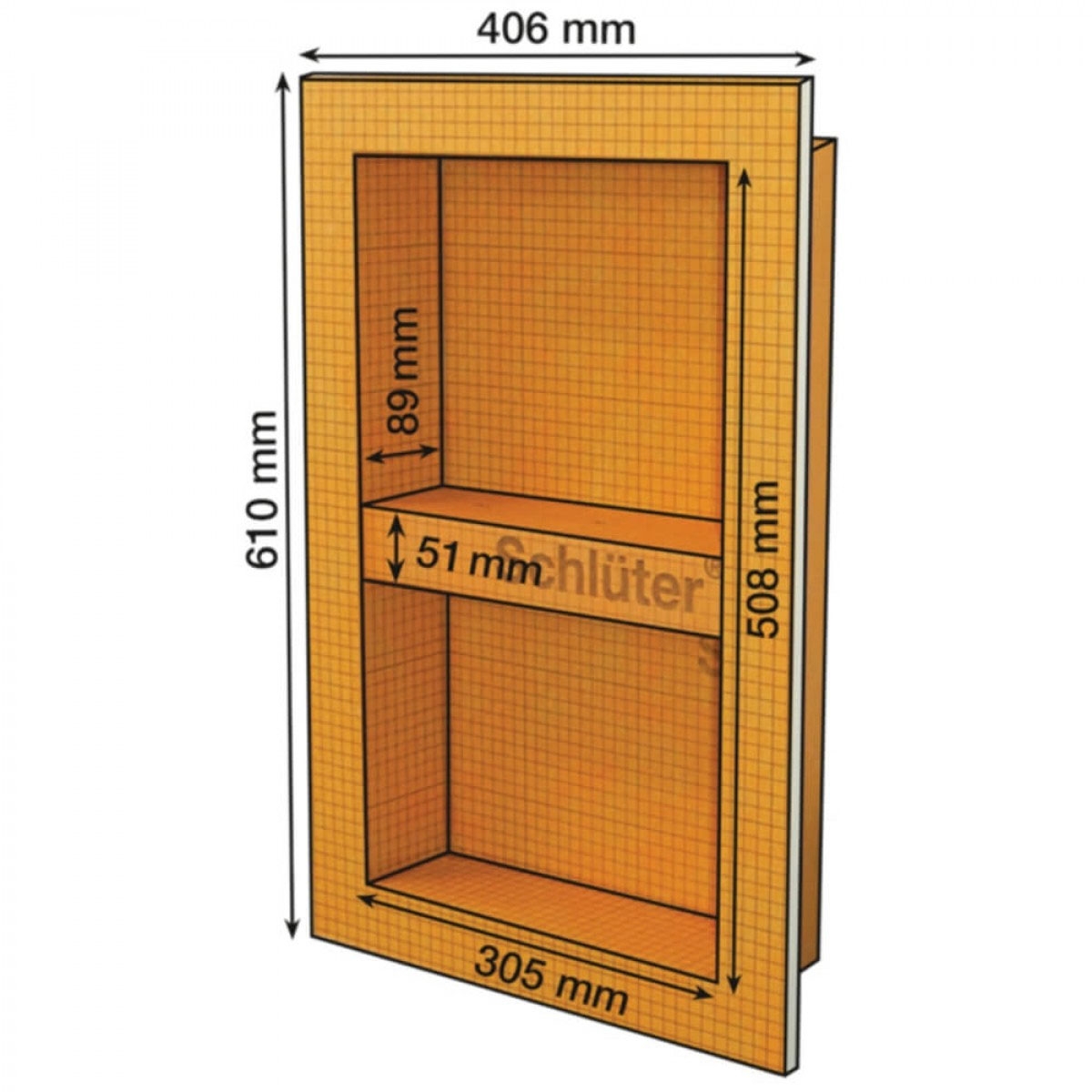 Photo of Rectangular niche with prefabricated bathroom shelf of 305x508x89 cm