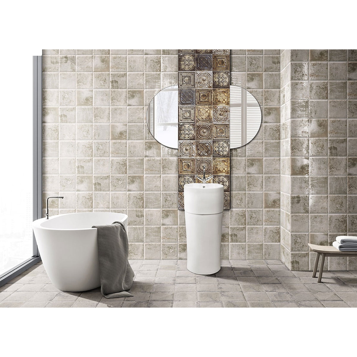 Small format cladding - Tin Tile Collection by Mainzu - Tin Tile Grey 20x20 cm