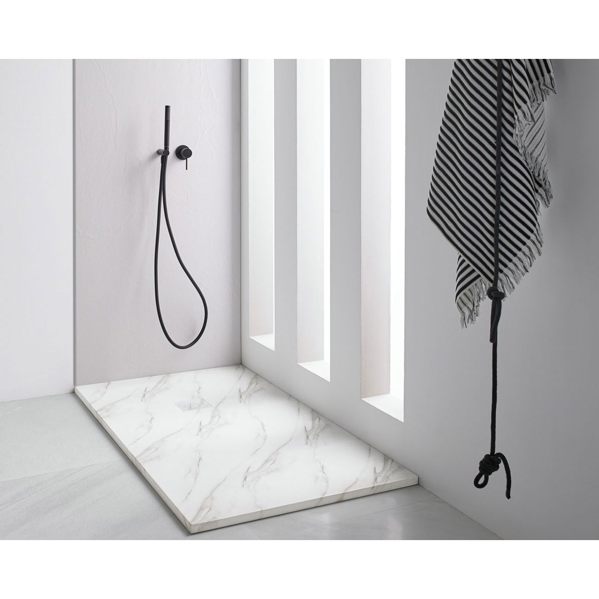 McBath - Plato de Ducha de Resina de 100 x 80 cm - Plato de ducha rectangular 100x80 Mirage Travertino Gris