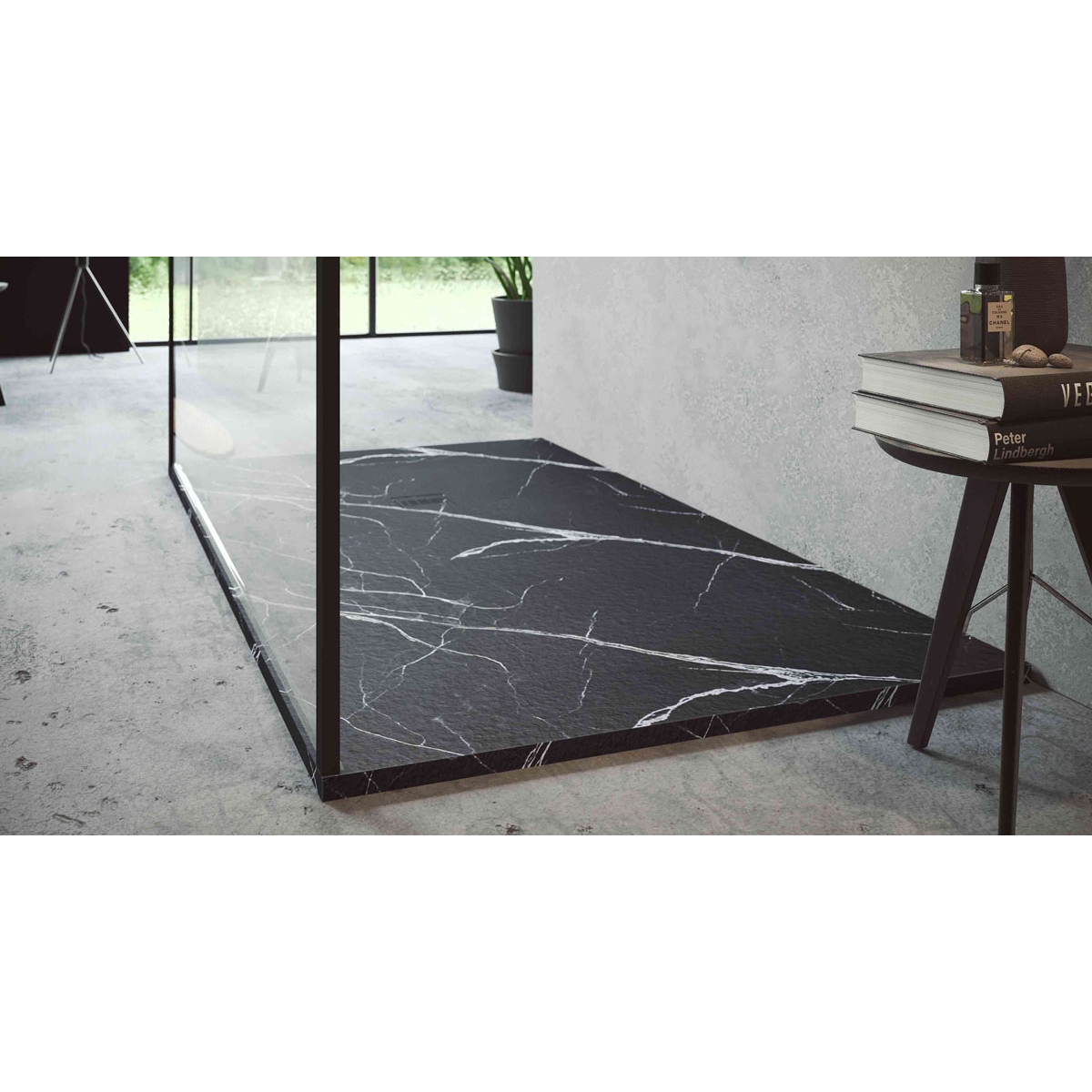 McBath - Base de duche em resina 140 x 80 cm - Base de duche retangular 140x80 Mirage Marquina Black