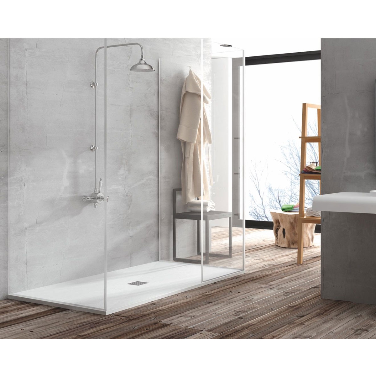 McBath - Receveur de douche en résine 160 x 80 cm - Receveur de douche rectangulaire 160x80 Coliseo Stone Nox Blanc