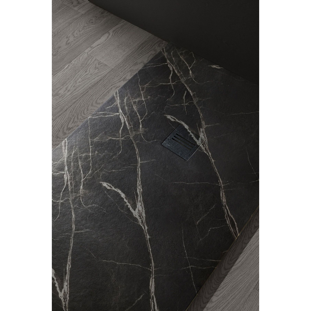 McBath - Harzduschschale 160 x 80 cm - Rechteckige Duschwanne 160x80 Mirage Marquina Schwarz