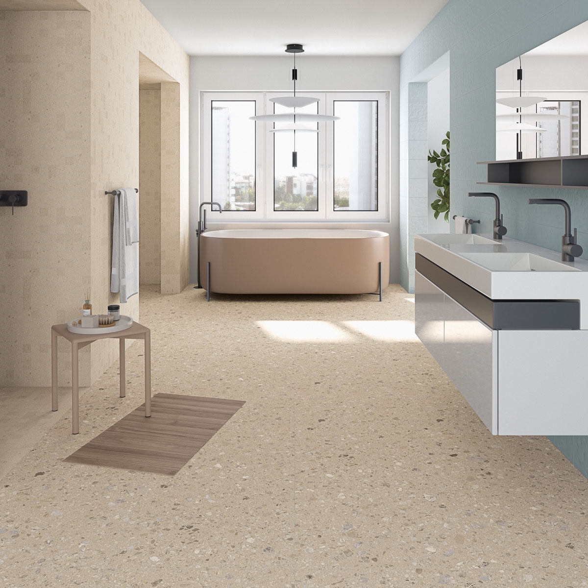 Baño con Pavimento Janty-R Crema 59.3x59.3