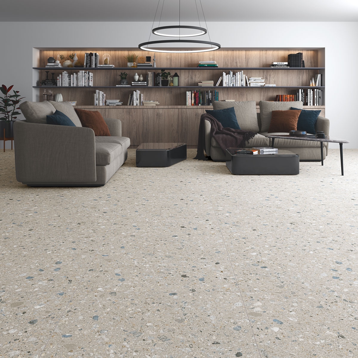 Sala con Pavimento Janty-R Ceniza 80x80