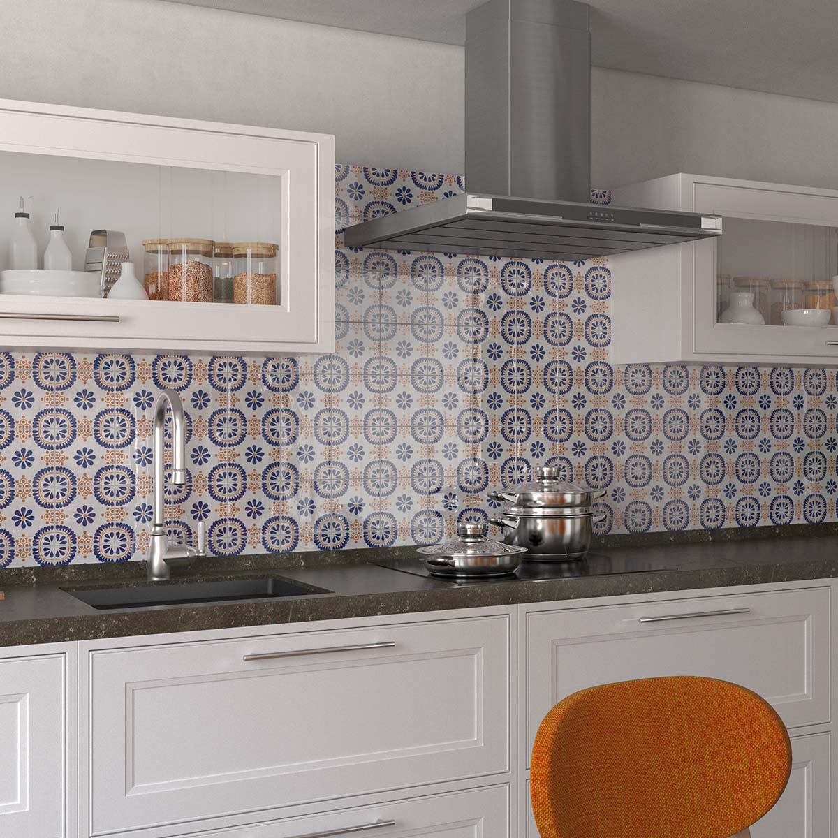 Azulejo azul brillo cocina