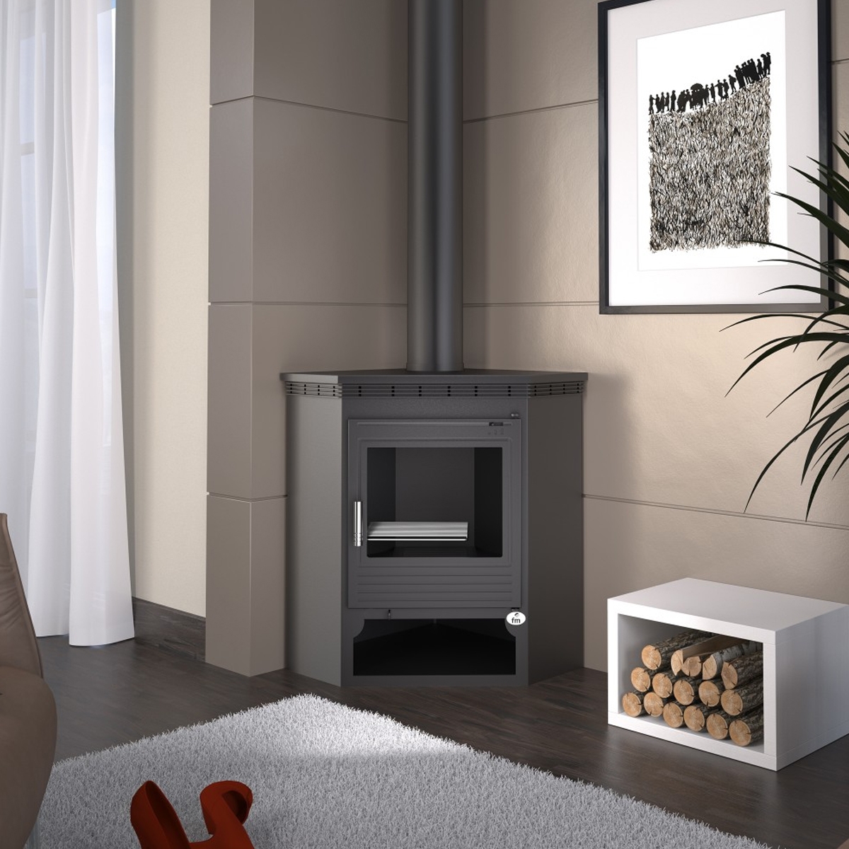 M-105 Poêle à bois d’angle Cadeau direct - FM Calefacción
