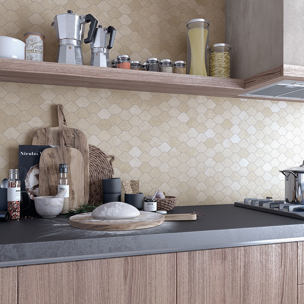 Cocina con Revestimiento Mosaico Korubo Arena 30x30