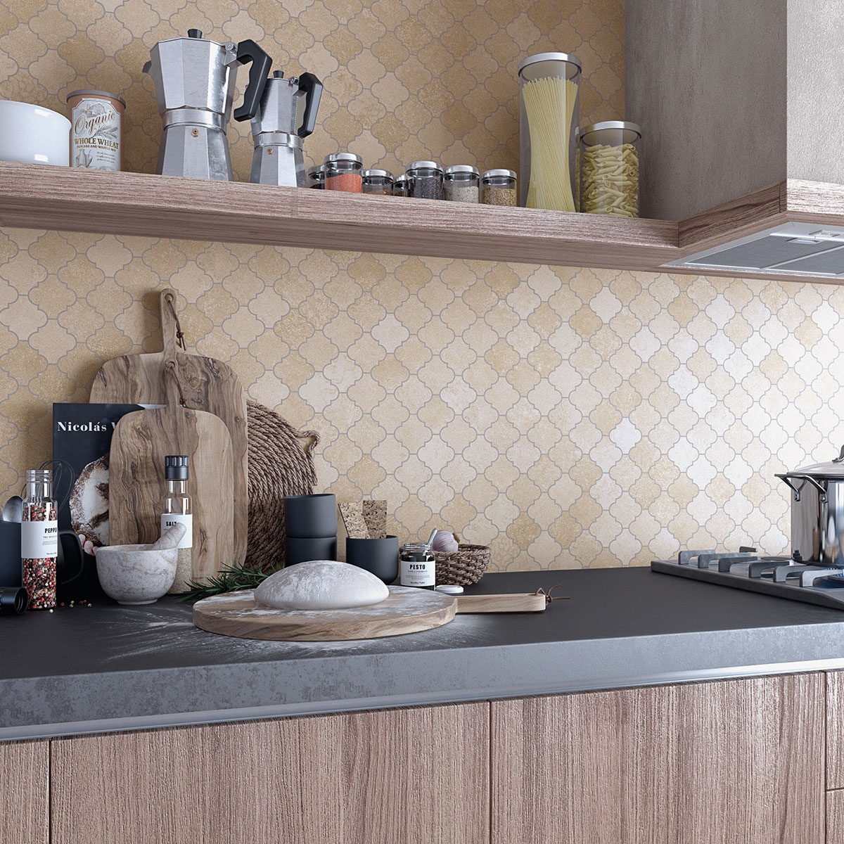 Cocina con Revestimiento Mosaico Nukak Arena 30x30