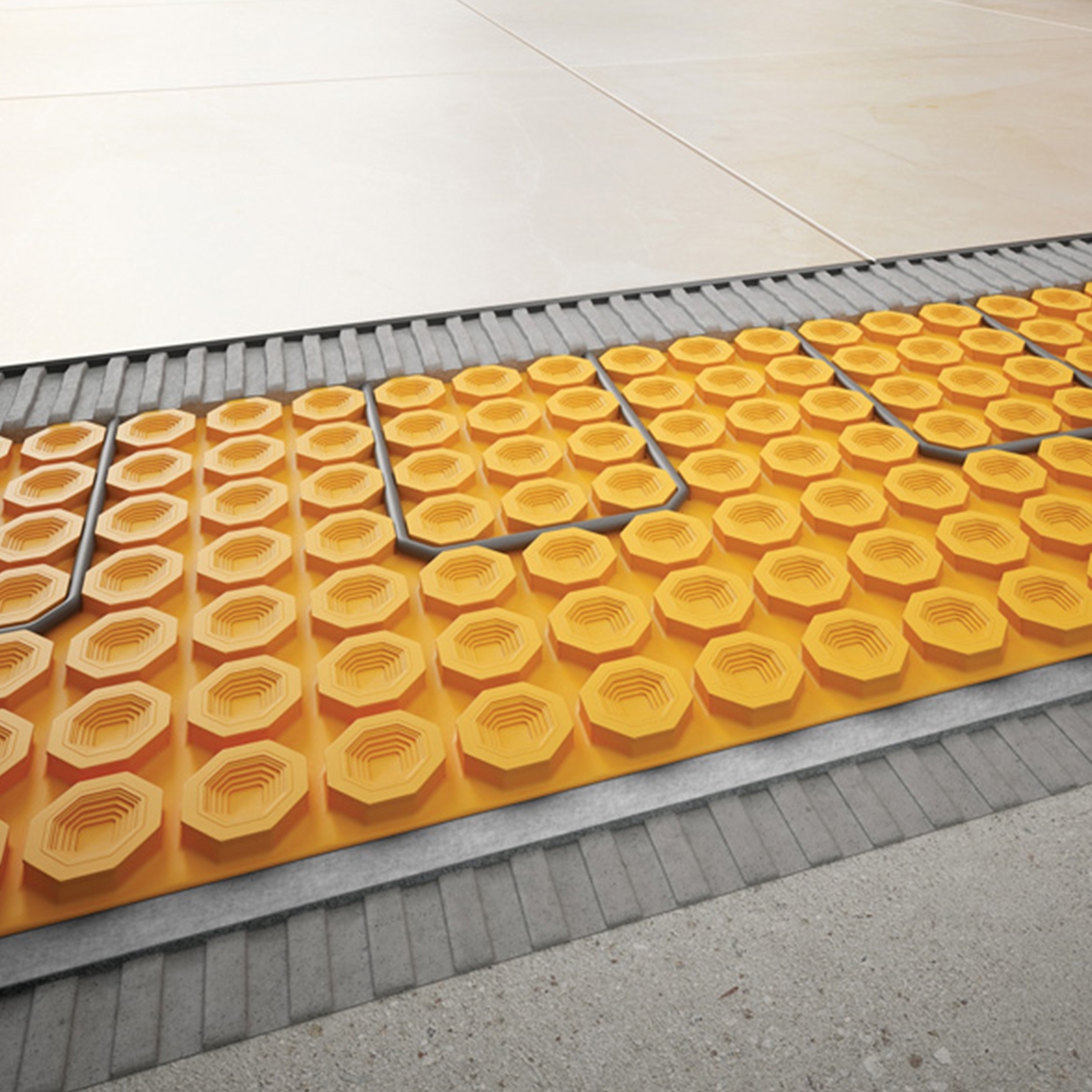 Underfloor heating kit with touch thermostat with insulation under sheet