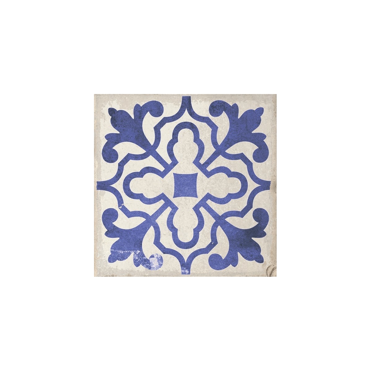 Imitação de porcelanato hidráulico com motivos decorativos azuis no fundo branco Villena Blue 15x15 (caixa) barato