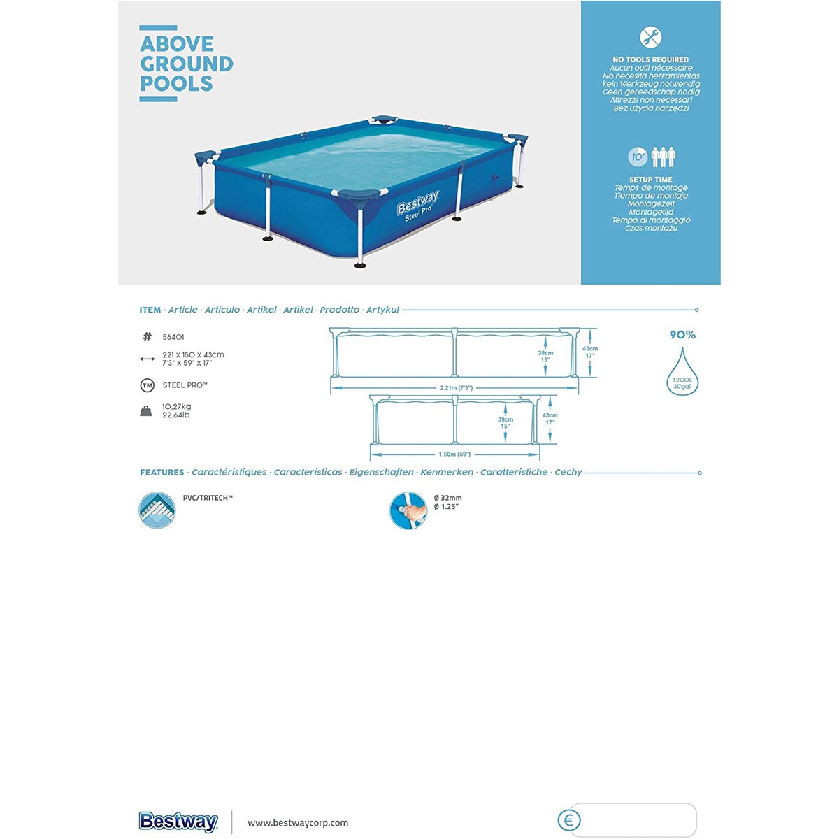 Children's Bestway Removable Pool 221x150x43 removable