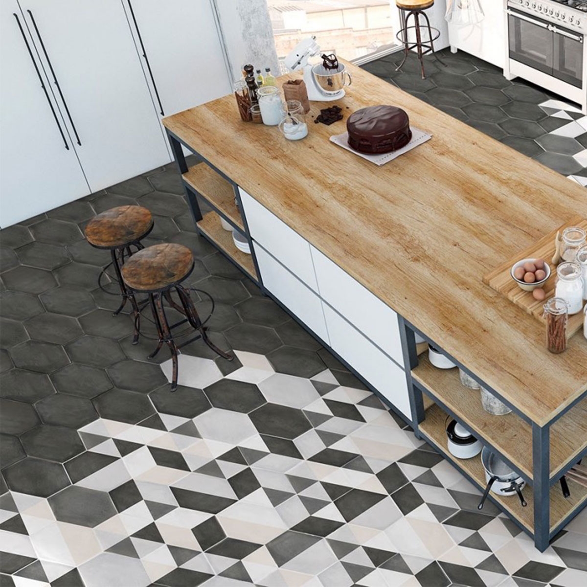 Hexa Boreal Anthrazit 23x27 (Schachtel 0,75 m²) dunkler Ton