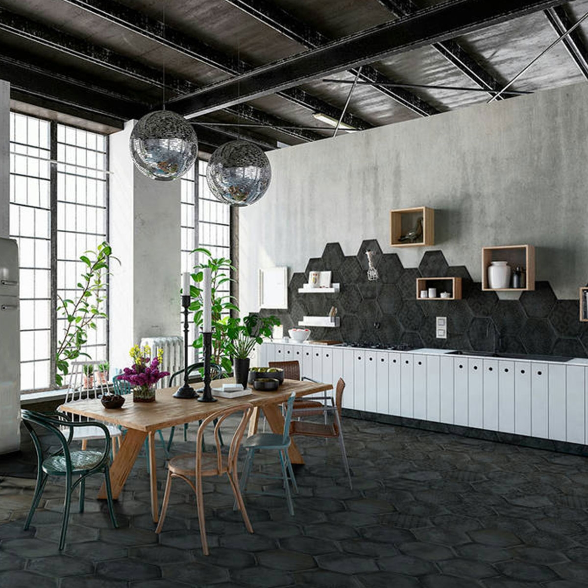 Hexa Boreal Hydra Anthracite 23x27 (box 0.75 m2) ambient