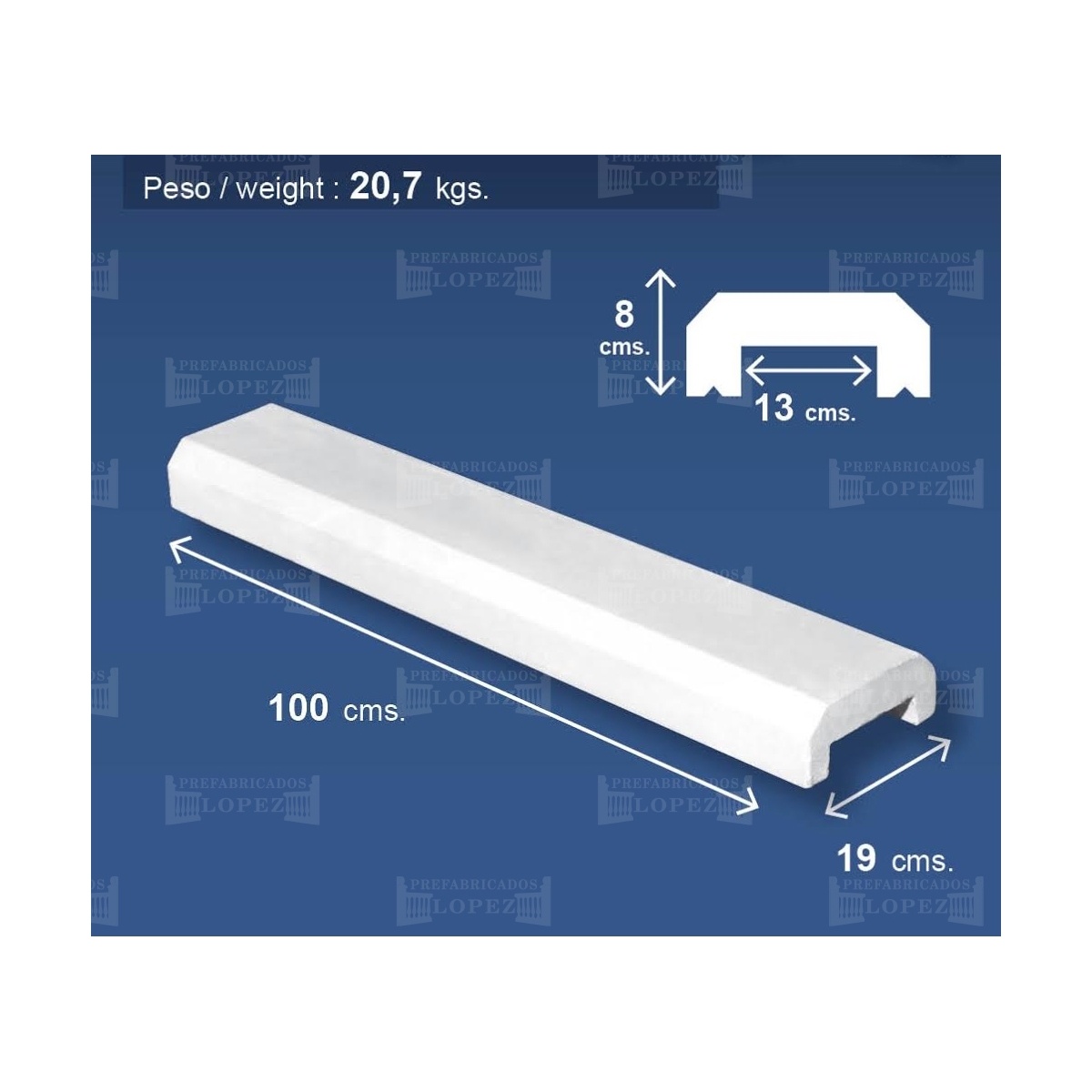 Wandabdeckung mit flacher Basis 100x19 (Packung 5 Einheiten)