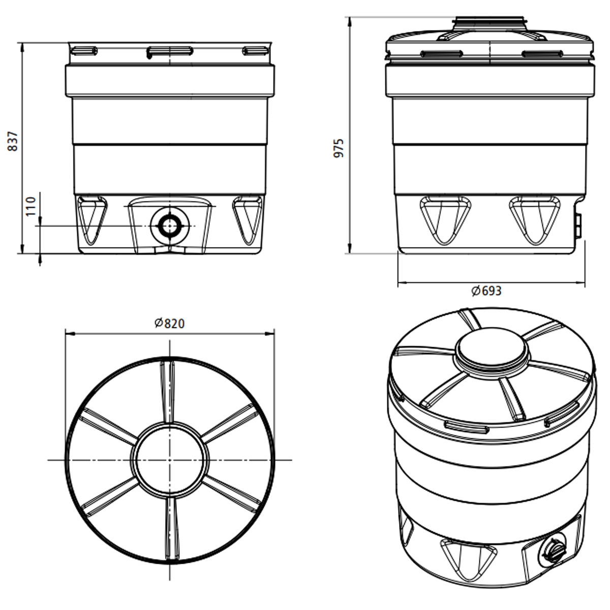 Réservoir d’eau circulaire Aquatonne 1 350l